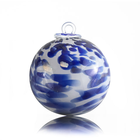 Nuit mystérieuse BOULE DE NOËL  - Blanche, grains bleu cobalt et effects cuivrés