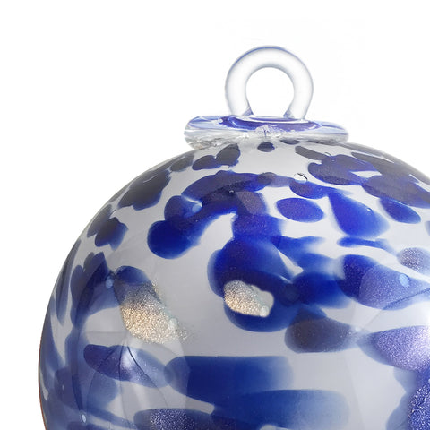 Nuit mystérieuse BOULE DE NOËL  - Blanche, grains bleu cobalt et effects cuivrés