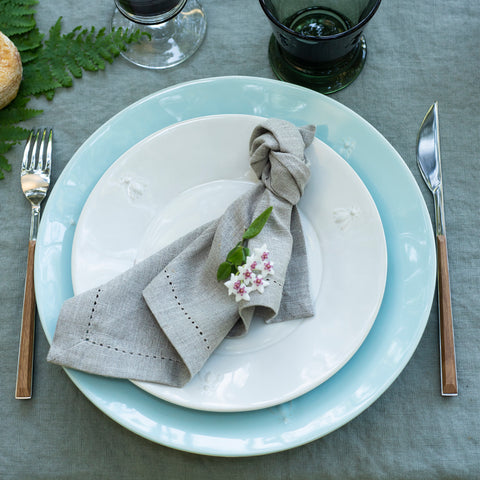 Lot de 4 assiettes de service bleu ABEILLE céramique - Bleu turquoise clair