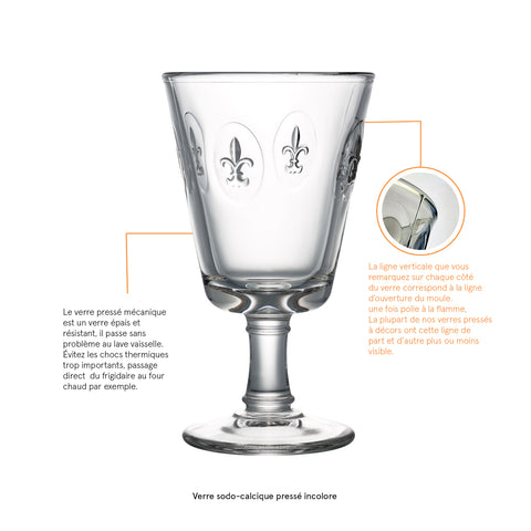 Lot de 6 Verres à vin FLEUR DE LYS  - transparent