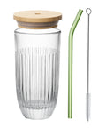 Coffret verre à Smoothie OUESSANT  avec paille en verre verte et brosse - Transparent
