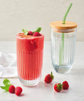 Coffret verre à Smoothie OUESSANT  avec paille en verre verte et brosse - Transparent