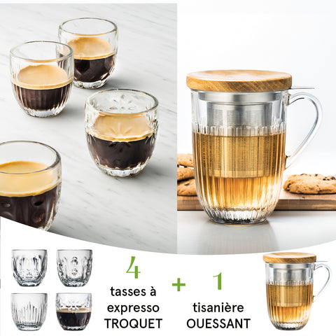 Ensemble de 4 tasses expresso Troquet et 1 tisanière Ouessant BOX TISANIERE/EXPRESSO